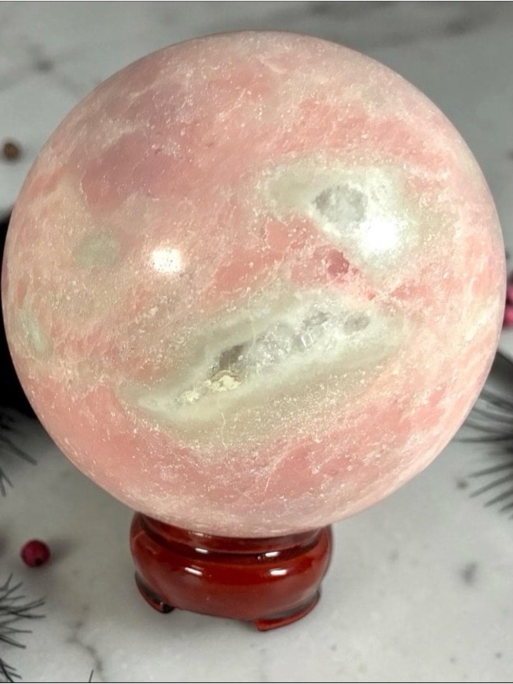 3 pound sparkling Pink Opal Sphere with Druzy Pocket